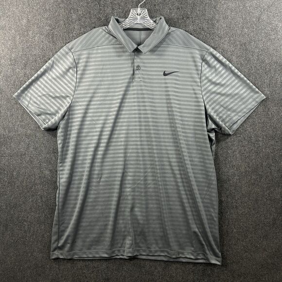 Nike Essential Emboss Polo Shirt Men’s XXL Gray Striped Dri-Fit Golf Performance - Picture 1 of 10